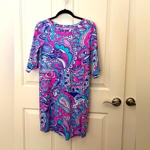 Lilly Pulitzer Preston tie sleeve dress.  In Pink Tropics Mermaids Call. Size S